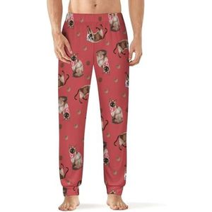 Siamese katten met strikken heren pyjama broek zachte lounge broek met zak slaapbroek loungewear
