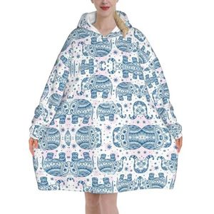 Boho Olifant Vrouwen Sherpa Sweatshirt Deken Verlengt Warme Gezellige Oversized Draagbare Pocket Hoodie Volwassenen