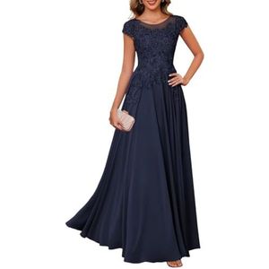Dames chiffon moeder van de bruid jurk plooien Avond Prom jurken Cocktail Jurken Plus Size, Donkerblauw, 32