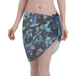 Zeeschildpad print elegante strandwrap, bikini cover-up, badkleding jurk, voor vrouwen, perfect voor zwembad en resort zwart, Zwart, one size