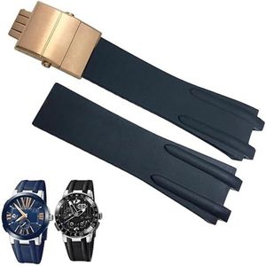 dayeer 26 mm rubberen horlogeband voor Ulysse Nardin Sport waterdichte band met stalen vouwgesp accessoires (Color : Black Roes buckle, Size : 26mm)