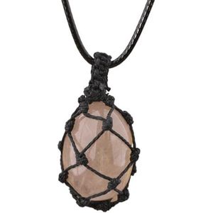 Crystal Tumbled Stone Pendant Necklace For Women Knotted Net Bag Leather Necklace Yoga Meditation Jewelry Gifts (Color : Gold Rutilated)