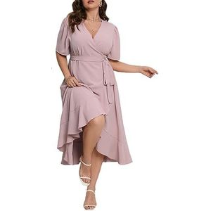 voor vrouwen jurk Plus jurk met pofmouwen en ruches aan de zoom (Color : Dusty Pink, Size : 4XL)
