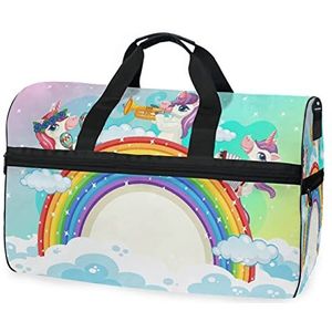 Cartoon paard regenboog eenhoorn sport zwemmen gymtas met schoenen compartiment weekender duffel reistassen handtas voor vrouwen meisjes mannen