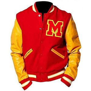 Aksah Fashion Michael Jackson MJ Rood Geel Thriller Jacket Baseball Varsity-jack voor heren, Rood, XL