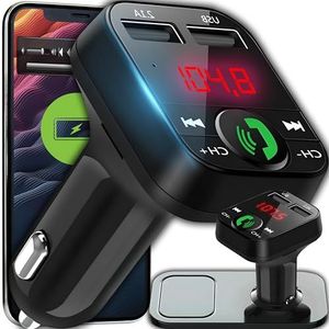 Retoo Zwarte Bluetooth FM-zender met dubbele USB-oplader, SD TF-kaartlezer en digitaal display, handsfree carkit, autoradio-adapter, universele oplader voor GPS-apparaten, mobiele telefoons