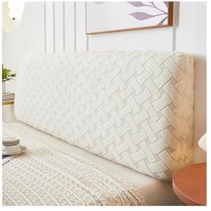 Ayztantine Hoes voor hoofdeinde van het bed, dikkere hoes voor bedhoofd, jacquard all-inclusive hoofdbordhoezen, effen kleur, stretch, elastaan, voor bedhoofd, rugleuning (beige, 200 x 50 - 60 cm (b x