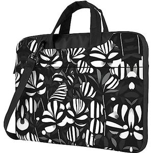 Schattige diervos bloemen ultradunne laptoptas, laptoptassen voor bedrijven, genieten van een probleemloze en stijlvolle reis, Zwart wit gestreepte bloemen, 14 inch