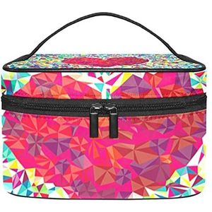 Reizen Make-up Cosmetische Case Opbergtas Rode Hart Vorm Cosmetische Tas Draagbaar voor Meisjes Vrouwen, Meerkleurig, 22.5x15x13.8cm/8.9x5.9x5.4in