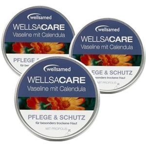 Wellsamed Wellsacare Vaseline Crème, 150 ml (3 x 50 ml) met calendula goudsbloem voor droge huid en lippen, verzorgt en beschermt, vochtinbrengende crème met vitamine E en propolis, verpakking van 3