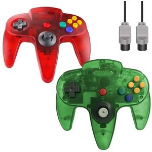 ZeroStory Klassieke N64-controller, bedrade N64-controller-joystick met 5,9 Ft N64 AV-kabel voor N64-videogameconsole (transparant rood en junglegroen)