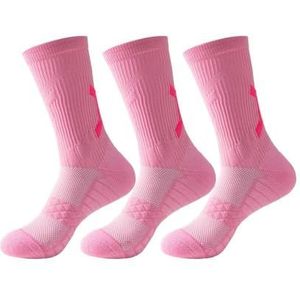 YIJIANUO 1/3 Paar Professionele Heren Basketbal Sokken Met Dikke Handdoek Bodem Ademend Sport Sokken Mannen Lange Badminton Sokken, 3 paar roze, 38-44