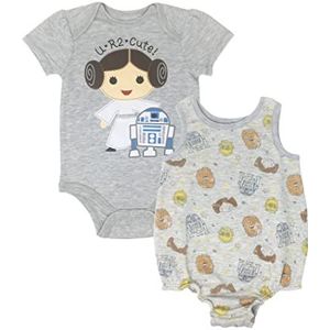 Star Wars Prinses Leia Baby Meisjes Bodysuit & Mouwloze Romper Set - grijs - M