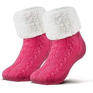 Piarini 1 paar knuffelsokken met ABS-zool, warme damessokken, wintersokken met antislip noppen, dikke huissokken, roze, One size