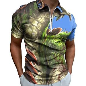 Groene Draak Monster Half Zip-up Polo Shirts Voor Mannen Slim Fit Korte Mouw T-shirt Sneldrogende Golf Tops Tees XL