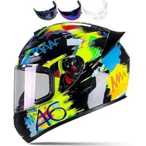 Volledige gezichtsmotorhelm, racemotorcrosshelm, compatibel met helder getint vizier, DOT-typegoedgekeurde straatfietshelm (M)(Painting,X-Large)