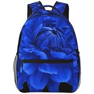 Blauwe bloemen bedrukte rugzak, waterfles zijvak voor ademend vermogen, computertas geschikt voor mannen, vrouwen en ouderen, Zwart, One Size