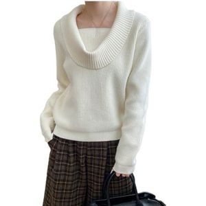 LoprNsdgt Dames Onregelmatige Kraag Losse Pasvorm Zachte Lange Mouw Effen Stretch Gebreide Trui Tops,Beige,One Size