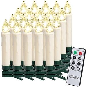 Deuba LED Kerstverlichting Kerstboomkaarsen Set van 20 Batterij Draadloze Timer Dimbare Afstandsbediening Warm Wit
