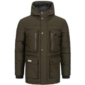 Geographical Norway Albert Men Gewatteerde jas voor heren met capuchon, lange mouwen, winddicht, elegant, voor heren, kaki, XL