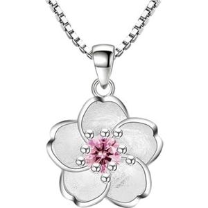 Prachtige kristallen CZ romantische Sakura hanger ketting mode zilver 925 kettingen compatibel met vrouwen Valentijnsdag sieraden (Style : 45cm_Purple)