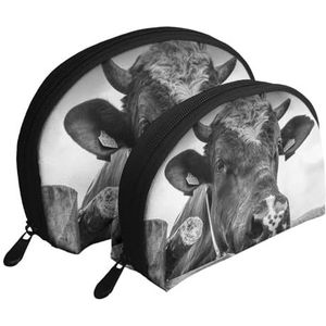 Make-uptas, cosmetische reistas 2 stuks draagbare clutch zakje set zakje organizer koe houten hek, zoals afgebeeld, Eén maat