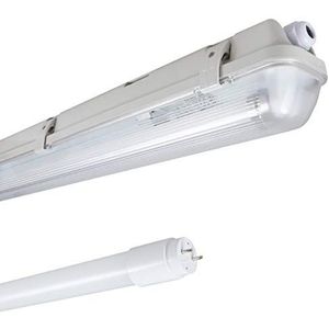 Proventa Licht voor vochtige ruimtes met LED-buis 120 cm, 14 W, 2.100 lumen, 4.000 K, IP65, 50.000h, IK08, kunststof grijs, flikkervrij