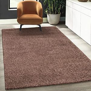 Fabrica Home Vloerkleden voor de woonkamer - Solid Color Shaggy tapijt, modern vloerkleed - donkerbruin, 80x200 cm