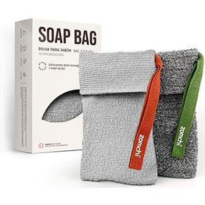 ZOMCHI 2 stuks zeepzakjes en zeepspaarzak voor gebruik in de douche, premium body scrubber douchespons (zakje voor zachte en harde zeep)