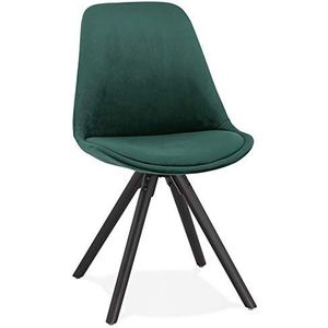Vintage stoel 'RICKY' in groen fluweel en poten in zwart hout