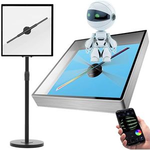 BESTXH 3D Hologram Fan Projector, 20W Fan Display Animation Video Projector, Equipped with 244 High Gloss LED Beads, Smart Wireless Control for Business Signs, Bar,A