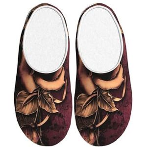 EdWal Gothic Rose Print Winter Warme Slippers Indoor Anti-slip Pluche Slippers Ontspannen Thuis Voor Vrouwen Mannen, Zwart, 37.5 EU