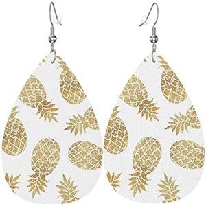 Vrouwen Oorbellen Gouden Ananas Patroon Dangle Oorbellen Dames Lederen Teardrop Oorbellen Tiener Meisjes Lange Oorbellen, Voor Sieraden Gift, Valentijnsdag, Festival, 3.8x5.7cm, Leer, Geen edelsteen