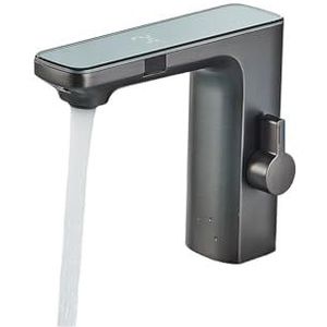 Commerciële keukenkraan Touchless sensor wastafelkraan, messing slimme digitale display badkamer wastafel kraan, grijze Sense warm koud water mengkraan batterijvoeding(Color:Grey Basin Faucet)