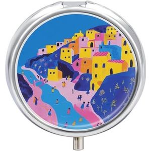 Moon and Village Pillendoos Ronde Draagbare Pillenorganisator Waterdichte Dagelijkse Vitamine Houder Dozen Creatieve 3 Compartimenten Geneeskunde Pil Case voor Portemonnee Of Pocket