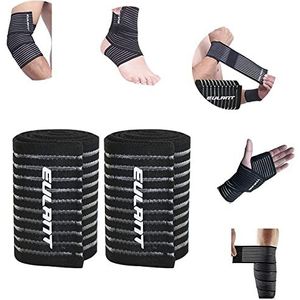 EULANT 2st Kniebandage,Kuitband,Dijsteunen,Enkelsteun Compressie Wrap, Sport Elastische Compressiebandage voor arm/elleboog/hand/kuit/enkel/pols/knie, 90cm lengte