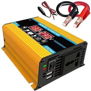 Spanningsomvormer 6000W Auto-omvormer Met Dubbele USB Intelligente Omvormer Van 12V Gelijkstroom Naar 110V Wisselstroom 220V Voertuig Slimme Omvormer Met Stroomomvormer(4000WYellow 12V 220V)