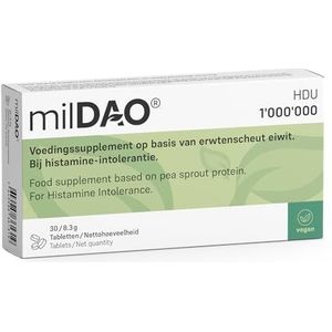 milDAO® – 30 vegan tabletten | DAO-enzym supplement bij histamine-intolerantie | Hoge kwaliteit, Halal-gecertificeerd | 1.000.000 HDU per tablet | Foliezak voor maximale stabiliteit