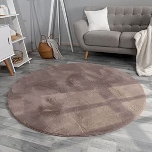 Hoogpolig Tapjit Shaggy Woonkamer Modern Effen Kleur Fluffy, Kleur: Beige Taupe, Maat:120 cm rond