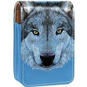 Grijze Wolf Lipgloss Houder Lipstick Case Draagbare Mini Lipstick Opbergdoos Reizen Lipstick Organizer Case met Spiegel voor Vrouwen, Meerkleurig, 9.5x2x7 cm/3.7x0.8x2.7 in