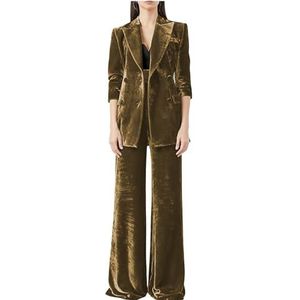 Fluwelen Broekpakken Vrouwen Dubbele Breasted Voering Dames Business Office Smoking Werkkleding Party Suits, Bruin, XS