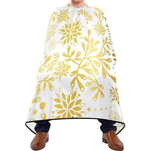 Kapper Cape 140x168cm, Gold Dahlia Pinnata Bloemen Kappers Jurk Unisex Salon Kapper Cape met Druksluiting Of Haak Kappersjurk, voor kappers, Salon, Haarstyling