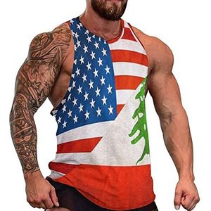 Vintage USA Libanon Vlag Mannen Tank Top Mouwloos T-shirt Trui Gym Shirts Workout Zomer Tee