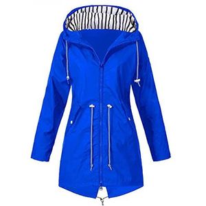 Regenjas voor dames, lange winterjas, jas, outdoor, windbreaker, winddicht, waterdicht, jas met capuchon, ademend, herfst, overgangsjas voor wandelen, reizen, trekking en fiets, L, Rood, modern