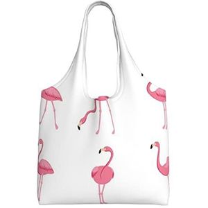 ALLiYa Pinguïn Dabbing Een Schouder Commuter Zeil Bag Boodschappen Tas Geschikt Voor Winkelen, Reizen, Dagelijks Gebruik, Flamingos op wit, Eén maat