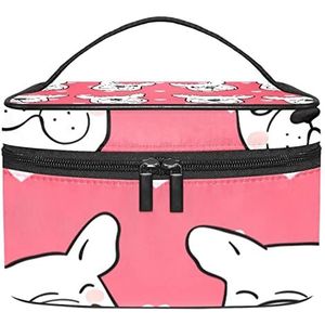 Pug Head Leuke Patroon Roze Achtergrond Make-up Organizer Bag, Reizen Make-up Tas Organizer Case Draagbare Cosmetische Tas voor Vrouwen en Meisjes Toiletartikelen, Meerkleurig, 22.5x15x13.8cm/8.9x5.9x5.4in