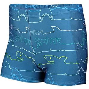 Aquarti Jongens Zwembroek Zwemboxer Gestreept met Motieven, Haaien/Jeans, 116