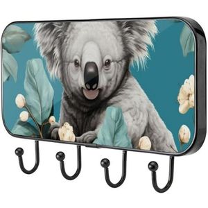 etoenbrc Donkergroene Koala kapstok muur gemonteerd,4 ijzeren kleerhanger haken voor opknoping jassen, decoratieve kapstokken voor muur Heavy Duty voor kleding tas sleutel