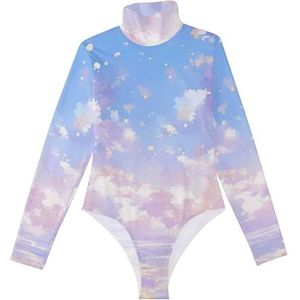 LI ZHI XIN Bodysuits voor dames, lange mouwen, eendelige jumpsuit met hoge hals, coltrui, turnpakje, top voor meisjes, dans, workout, fitness, bodysuit, sterrenhemel, Meerkleurig, S