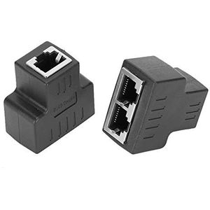 Ethernet Adapter, 2 Stuks Ethernet Kabel Adapter 1-in 2-out RJ45 Vrouwelijke Interface LAN Connector Kabel Extender Splitter voor Internet Draad(zwart)
